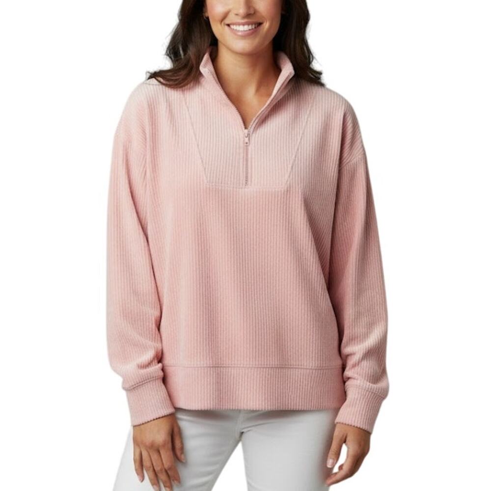Topshop 1/4 Zip Ribbed Velour Sweatshirt Pink Cotton Blend Women 8-10 NWT